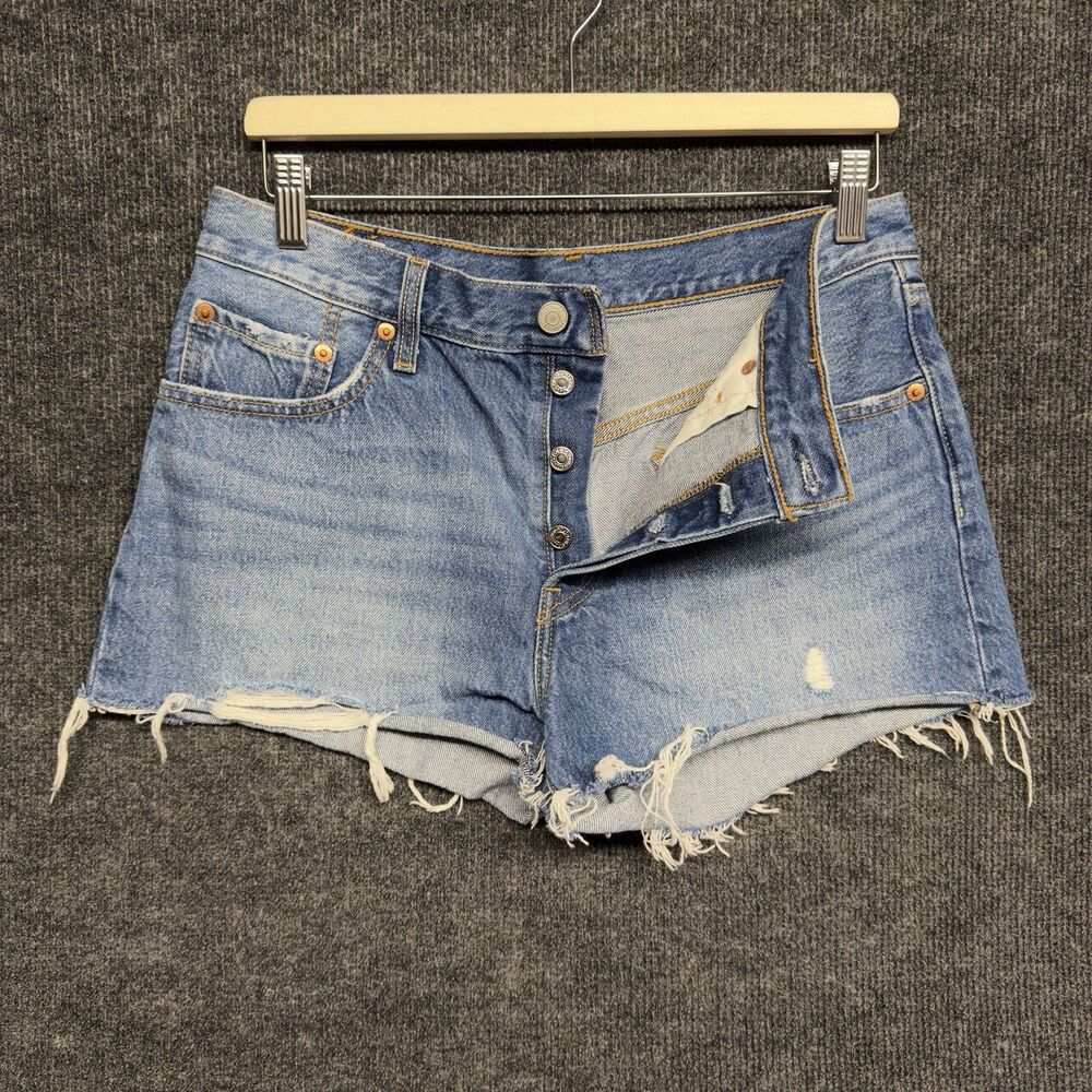 Levi's 501 Original Women 29 Denim Cutoff Shorts Button Fly Blue Distressed 2.5”